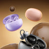 A variety of open ear clip Bluetooth earbuds in different colors, including pink and silver, are shown with their charging ca