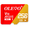 Red and yellow memory card labeled OLE with specifications V10 A1W and 256 GB storage capacity
