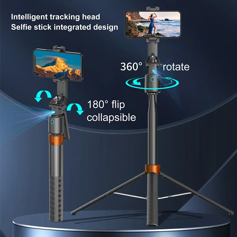 A portable smartphone tripod featuring an intelligent tracking head and a 360-degree rotating joint for versatile photography