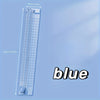 A blue portable manual paper cutter trimmer with a 33cm length and 6cm blade.