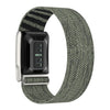 A black and gray braided nylon watch band for a Whoop 5.0 fitness tracker.