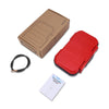 A portable combination lock box in brown cardboard with a red plastic cover and an instruction manual.