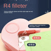 Pinke portable Presse-Typ R4 Filterwerkzeug mit Edelstahl-Schnittkopf neben einer grünen Karte.
