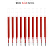 A set of ten red refills for an anti-slip gel pen with a quick-drying tip.