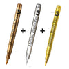 Three metallic brush pen markers shown in gold, silver, and yellow packaging.