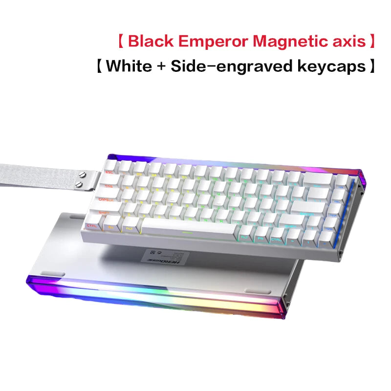 Clavier mécanique blanc avec axe magnétique noir empereur et touches gravées illuminées d'un effet arc-en-ciel
