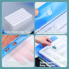 A set of A4 plastic expanding file envelopes with snap buttons showing free-form tags, thickened material, and side opening f