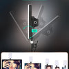 A portable clip-on LED selfie light demonstrating flexible angle adjustment for horizontal and vertical installation.