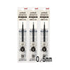Pack of three Uniball ZENTO gel pens with 0.5mm tips and quick-drying ink.