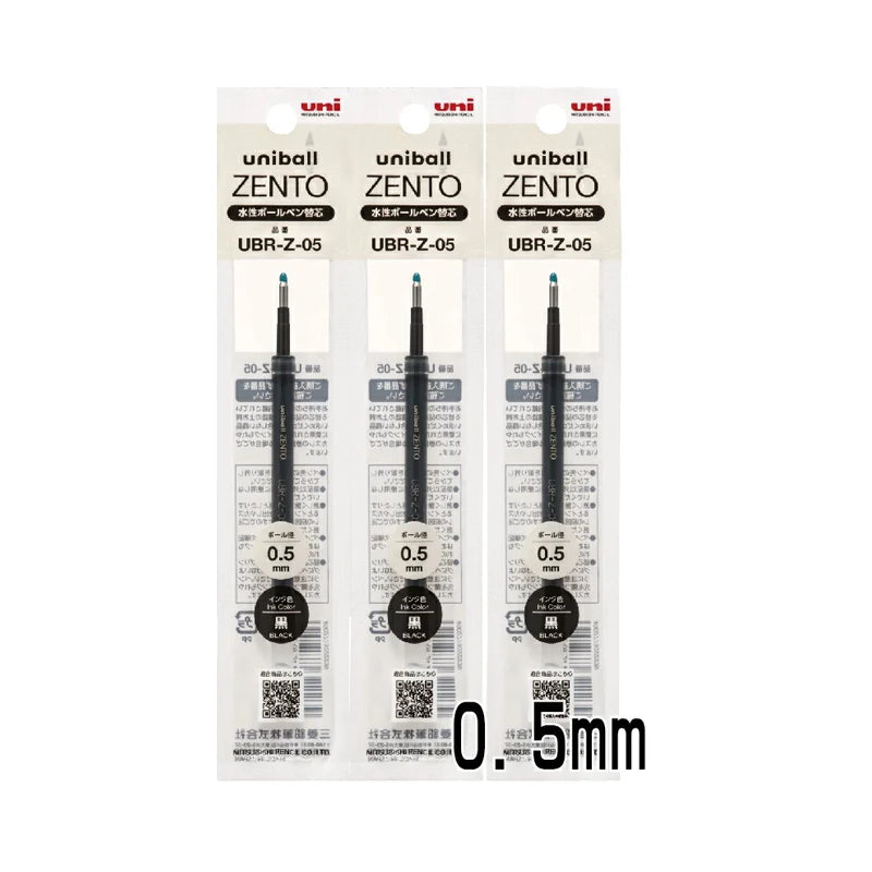 Pack of three Uniball ZENTO gel pens with 0.5mm tips and quick-drying ink.