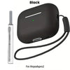 Black liquid silicone case for AirPods Pro 2 with a cleaning pen and lanyard