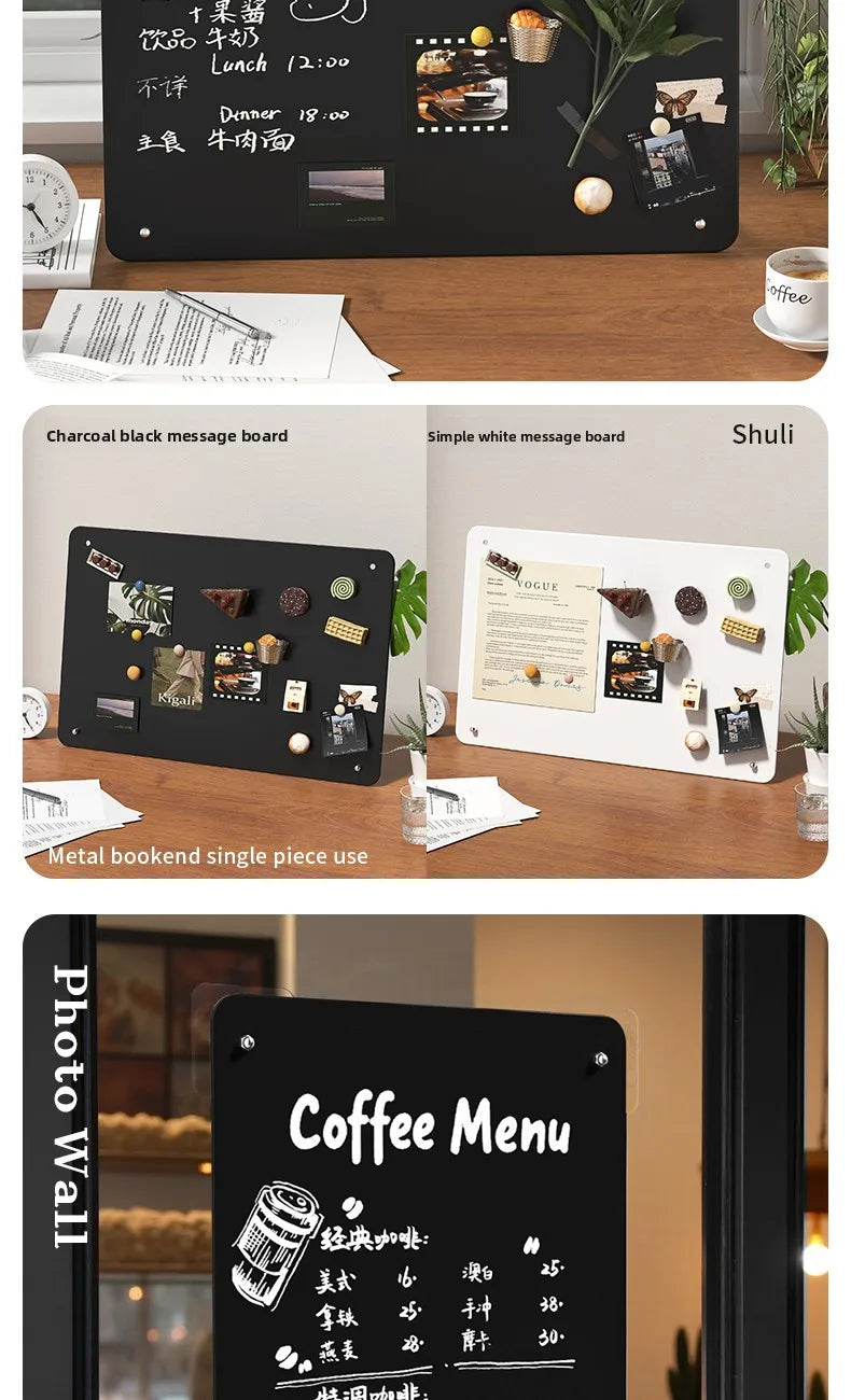 A large magnetic planning board with a reusable writing surface showing various organized notes and items.