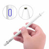 A hand holds a white stylus pen, with inset circles showing the tip and zero mark.