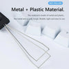 A metal key puller tool is shown with a plastic component, used for removing mechanical keyboard keycaps.