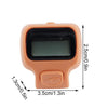 A small, light orange digital counter device with a black screen and rounded casing.