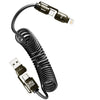 A black 2-in-1 high-speed data sync cable with a coiled cord and a Type-C connector.