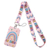 Pink and rainbow patterned lanyard with Be Kind text for an autism awareness ID badge holder