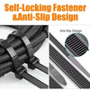 Close-up view of black self-locking anti-slip nylon cable ties demonstrating the anti-slip design.