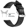 Black genuine leather watch band with quick release spring bars and slide lever for easy strap attachment