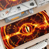 An orange and black Lord of the Rings themed gaming mouse pad desk mat with intricate eye design
