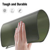 A hand is touching a dark green, ultra-thin hard shell laptop case for a MacBook Pro or Air.