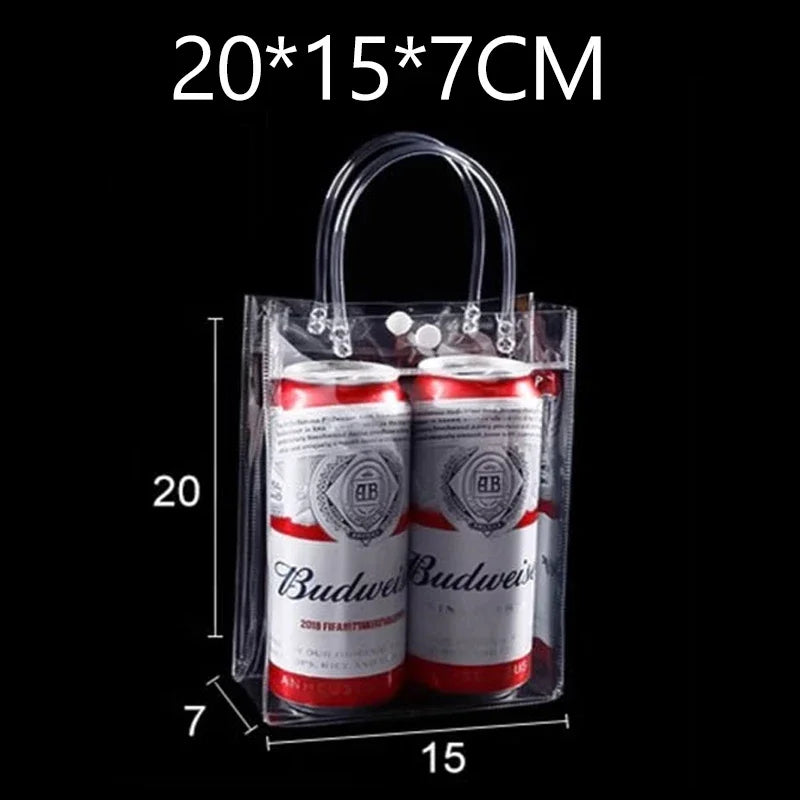 Bolso tipo tote de PVC con asa para regalo, que contiene dos latas de cerveza Budweiser