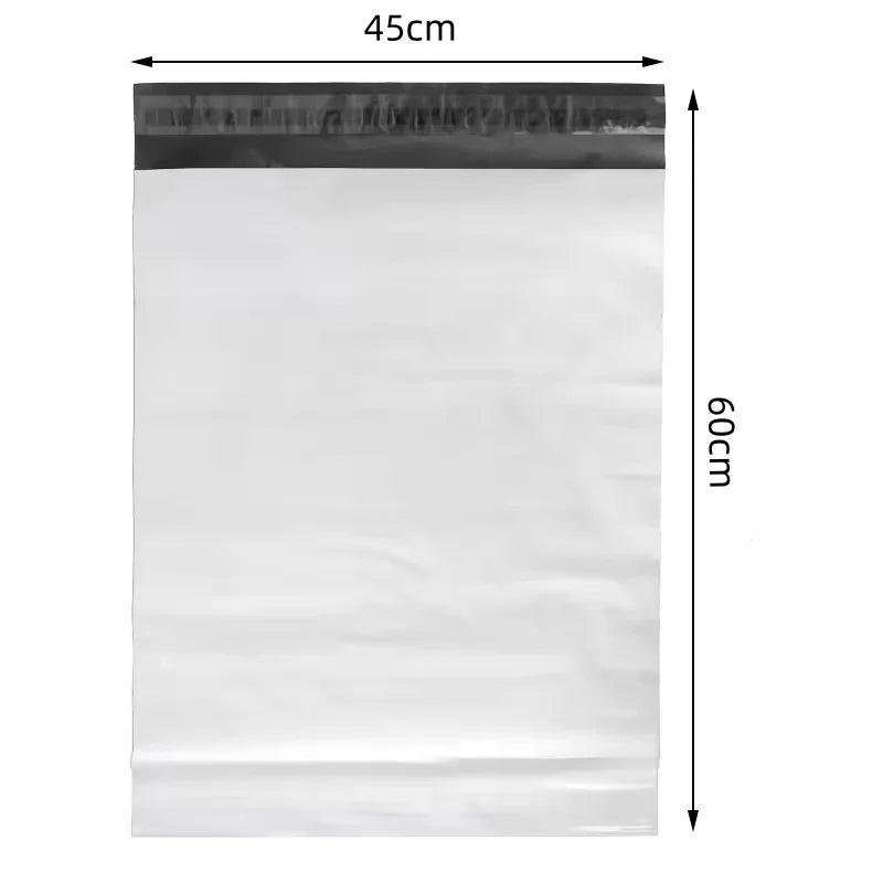 A white bulk waterproof packaging bag with a clear top edge, measuring 45cm wide and 60cm high.