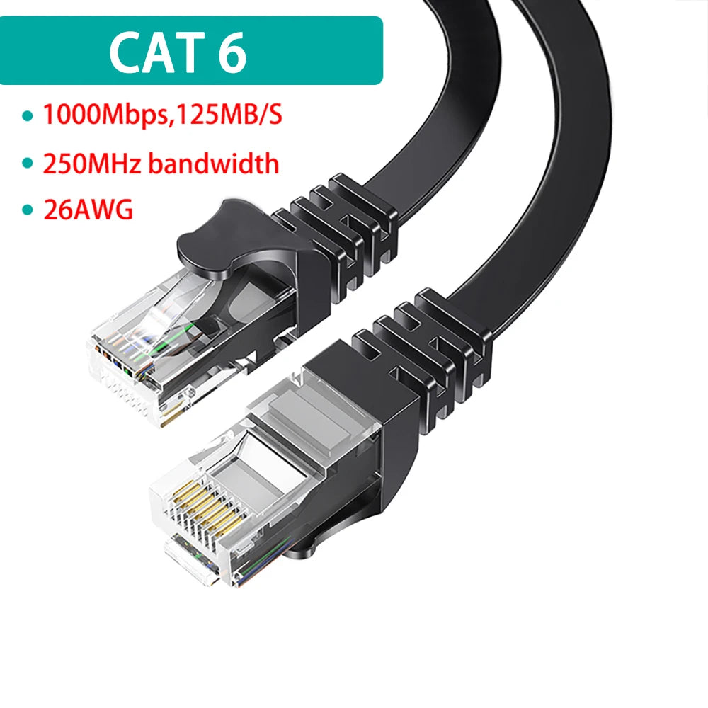 كابل شبكة إيثرنت أسود قطة 6 مع موصلات RJ45 ودرع حماية