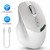 A white dual-mode wireless mouse showing connections for 2.4G and Bluetooth