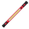Magnetic rechargeable LED work light with a red and black body and a yellow light bar.