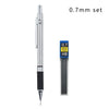 A set of 0.7mm HB mechanical pencil leads and a metal pencil body.
