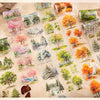 A collection of forest botanical PET tape in various colors and greens, featuring trees, leaves, and nature scenes.