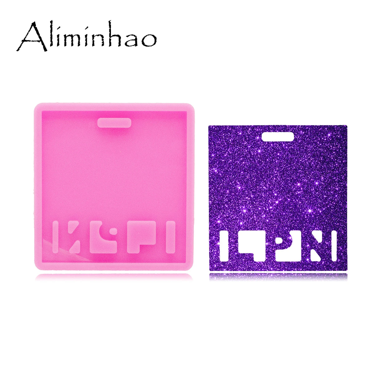 A pink silicone resin mold and a purple glitter resin mold for crafting projects.
