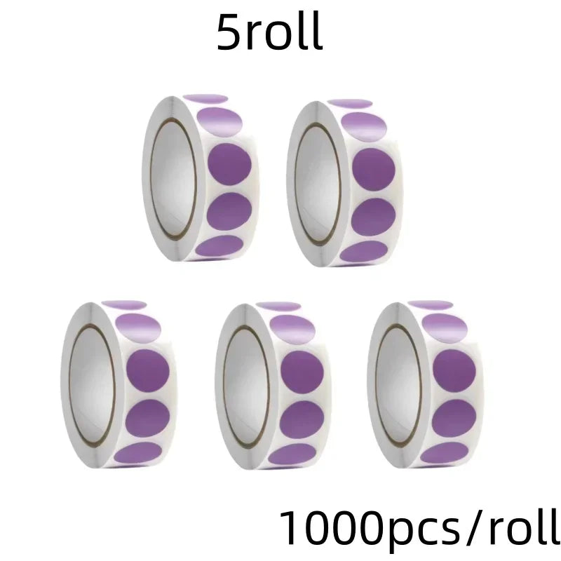 Roll of 5 roll round dot labels for organization in assorted colors