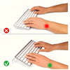 Demonstration showing the proper and improper use of an acrylic keyboard stand for desktop organization.
