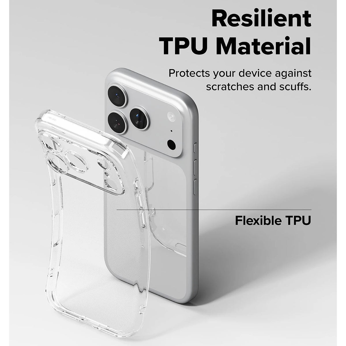 Funda protector de silicona transparente para iPhone, diseñada para proteger contra arañazos y rasguños.