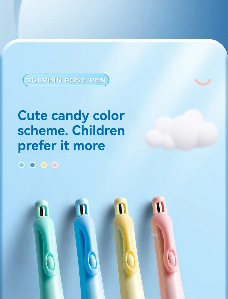 Un set de lápices mecánicos en forma de delfín en varios colores pastel, incluyendo verde menta, azul, amarillo y rosa.