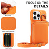 Orange PU leather phone case featuring a ring clasp, wallet, and card slots.