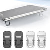 A silver portable aluminum alloy laptop stand shown in multiple views.