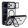 A magnetic shockproof iPhone case showing the back and a detached camera lens protector.