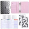 A set of pink and silver reusable PU leather binders and cardholders with various pockets and layouts.