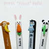 A set of six cute animal-themed erasable gel pens featuring a monkey, rabbit, penguin, and panda.
