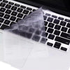 A clear silicone keyboard cover for a MacBook keyboard, showing the texture and fit.
