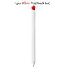 A white smooth gel pen with a red tip and black ink, shown vertically.