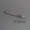 A close-up view of a silver precision gel pen with a 0.5mm tip.