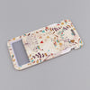 A beige patterned fashion lanyard and ID badge holder strap with a clear plastic sleeve.