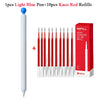 A set of 1 light blue pen and 10 red Kaco ink refills in a red box.