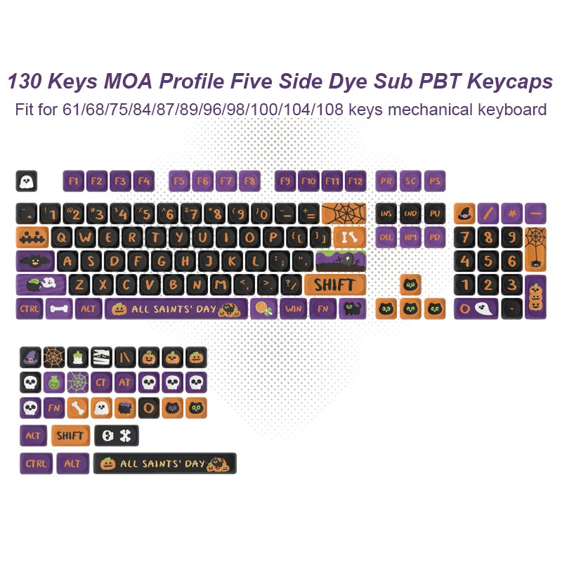 130 Keys MOA Profile Five Side Dye Sub PBT Keycaps for mechanical keyboards