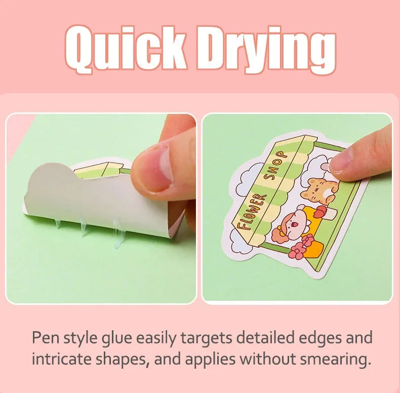 A close-up of a glue pen applying glue to detailed edges on a craft piece.