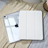 A white universal protective case for an Apple iPad is shown resting on a light beige fabric.